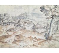 DQCJIYIGL Dipinti Famosi Painting Quadri Tela Mural Dipinto Paisaje boscoso con pueblo e iglesia de Tiziano Vecelli per Decorazioni per la Casa 60x90cm
