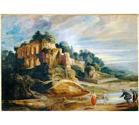 DQCJIYIGL Dipinti Famosi Painting Quadri Tela Mural Dipinto Paisaje con las ruinas del monte Palatino de Peter Paul Rubens per Decorazioni per la Casa 60x90cm