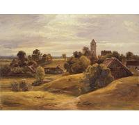 DQCJIYIGL Dipinti Famosi Painting Quadri Tela Mural Dipinto Pueblo cerca de Dachau por Christian Ernst Bernhard Morgenstern per Decorazioni per la Casa 60x90cm