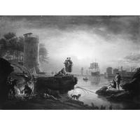 DQCJIYIGL Dipinti Famosi Painting Quadri Tela Mural Dipinto Puerto al amanecer de Claude Vernet per Decorazioni per la Casa 60x90cm