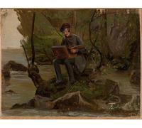 DQCJIYIGL Dipinti Famosi Painting Quadri Tela Mural Dipinto un pintor en su caja de pinturas de Adolph Tidemand per Decorazioni per la Casa 60x90cm