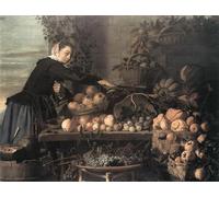 DQCJIYIGL Dipinti Famosi Painting Quadri Tela Mural Dipinto Vendedor de frutas y verduras de Claes Van Heussen per Decorazioni per la Casa 60x90cm