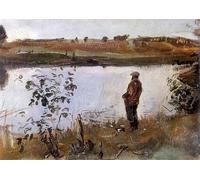 DQCJIYIGL Dipinti Famosi Poster e Stampe Poster Parete Quadri Artista Konstantin Korovin en la orilla del río - Valentin Aleksandrovich Serov per L'arredamento del Soggiorno 60x90cm
