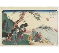 DQCJIYIGL Dipinti Famosi Poster e Stampe Poster Parete Quadri Fuente y piedra de tinta en el paso Torii cerca de la estación de Yabuhara por Keisai Eisen per L'arredamento del Soggiorno 60x90cm