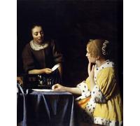 DQCJIYIGL Dipinti Famosi Tela e Immagini Vintage Quadri Ama y doncella de Johannes Vermeer per L'arredamento Della Camera da Letto 60x90cm