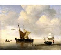DQCJIYIGL Dipinti Famosi Tela e Immagini Vintage Quadri Calma dos barcos holandeses de Willem Van De Velde el per L'arredamento Della Camera da Letto 60x90cm