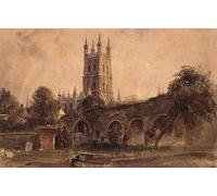 DQCJIYIGL Dipinti Famosi Tela e Immagini Vintage Quadri Catedral de Gloucester con las ruinas de la iglesia de Santa Catalina por Peter De Wint per L'arredamento Della Camera da Letto 60x90cm