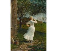 DQCJIYIGL Dipinti Famosi Tela e Immagini Vintage Quadri el Cuerno de la Cena Tocando el Cuerno en la Playa de Winslow Homer per L'arredamento Della Camera da Letto 60x90cm