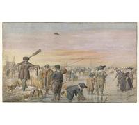 DQCJIYIGL Dipinti Famosi Tela e Immagini Vintage Quadri Escena de invierno en el hielo con un cazador mostrando una nutria de Hendrick Avercamp per L'arredamento Della Camera da Letto 60x90cm