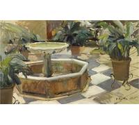 DQCJIYIGL Dipinti Famosi Tela e Immagini Vintage Quadri Fuente del Patio de Sevilla de Joaquín Sorolla per L'arredamento Della Camera da Letto 60x90cm