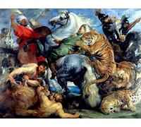 DQCJIYIGL Dipinti Famosi Tela e Immagini Vintage Quadri La caza del tigre y el león de Peter Paul Rubens per L'arredamento Della Camera da Letto 60x90cm