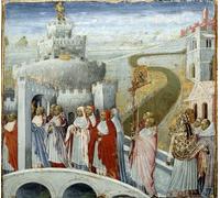 DQCJIYIGL Dipinti Famosi Tela e Immagini Vintage Quadri Procesión del Papa Gregorio I Dije elo el Diálogo en el Chateau Saint Angelo de Di Paolo per L'arredamento Della Camera da Letto 60x90cm
