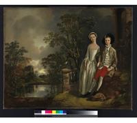DQCJIYIGL Dipinti Famosi Tela e Immagini Vintage Quadri Retrato de Heneage Lloyd y su hermana Lucía por Gainsborough per L'arredamento Della Camera da Letto 60x90cm
