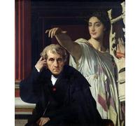 DQCJIYIGL Dipinti Famosi Tela e Immagini Vintage Quadri Retrato del compositor italiano Cherubini y musa de la poesía lírica de Jean Auguste Ingres per L'arredamento Della Camera da Letto 60x90cm