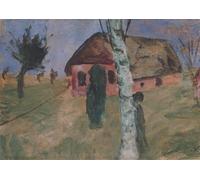 DQCJIYIGL Famoso Poster Con Artistiche Painting Image Casa roja con abedul de Paula Modersohn Becker per la Decorazione Della Parete 60x90cm