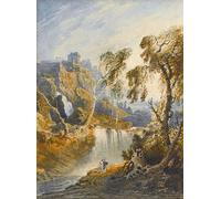 DQCJIYIGL Famoso Poster Con Artistiche Painting Image Cifras junto a una cascada un pueblo en una colina más allá por John per la Decorazione Della Parete 60x90cm