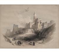 DQCJIYIGL Famoso Poster Con Artistiche Painting Image Ciudadela de Jerusalén sin muros Torre de David por David Roberts per la Decorazione Della Parete 60x90cm