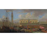 DQCJIYIGL Famoso Poster Con Artistiche Painting Image el Bucintoro saliendo del Bacino di San Marco de Luca Carlevaris per la Decorazione Della Parete 60x90cm