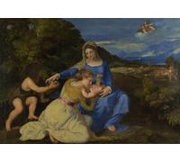 DQCJIYIGL Famoso Poster Con Artistiche Painting Image la Virgen y el Niño con el Niño San y una Santa Femenina o Donante de Tiziano Vecelli per la Decorazione Della Parete 60x90cm