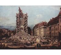 DQCJIYIGL Famoso Poster Con Artistiche Painting Image las ruinas de la antigua Kreuzkirche Dresden de Bernardo Bellotto per la Decorazione Della Parete 60x90cm