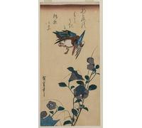 DQCJIYIGL Famoso Poster Con Artistiche Painting Image Martín pescador y campanillas chinas de Ando Hiroshige per la Decorazione Della Parete 60x90cm