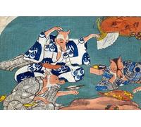 DQCJIYIGL Famoso Poster Con Artistiche Painting Image Perro mapache jugando de Utagawa Kuniyoshi per la Decorazione Della Parete 60x90cm