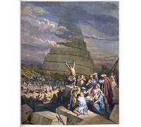 DQCJIYIGL Famoso Poster Con Artistiche Painting Image Torre de Babel la Torre de Babel Ilustración del Génesis y la confusión del lenguaje por Gustave Dore per la Decorazione Della Parete 60x90cm