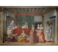 DQCJIYIGL Famoso Stampe su Canvas Stampa Artistica Fresco del nacimiento de San Juan Bautista de Domenico Ghirlandaio per la Decorazione Domestica dell'ufficio 60x90cm