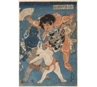 DQCJIYIGL Famoso Stampe su Canvas Stampa Artistica Kintaro arbitra un combate de lucha libre entre un animal y un animal por Utagawa Kuniyoshi per la Decorazione Domestica dell'ufficio 60x90cm