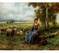 DQCJIYIGL Famoso Stampe su Canvas Stampa Artistica Pastora cuidando su rebaño de Julien Dupre per la Decorazione Domestica dell'ufficio 60x90cm