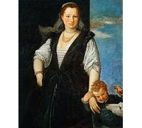 DQCJIYIGL Famoso Stampe su Canvas Stampa Artistica Retrato de una mujer con un niño y un perro Isabella Guerrieri Gonzaga Canossa de Paolo Veronese per la Decorazione Domestica dell'ufficio 60x90cm