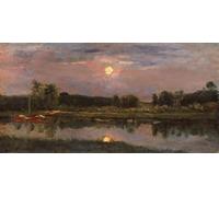 DQCJIYIGL Famoso Stampe su Canvas Stampa Artistica un paisaje fluvial iluminado por la luna de Charles Francois Daubigny per la Decorazione Domestica dell'ufficio 60x90cm