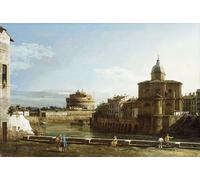 DQCJIYIGL Famoso Stampe su Canvas Stampa Artistica Una vista a lo largo del Tíber con la iglesia de San Dei Fiorentini más allá por Bernardo Bellotto per la Decorazione Domestica dell'ufficio 60x90cm
