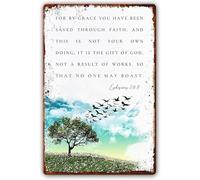 DQFOCPHHAA Inspirational Scripture Metal Sign Ephesians 2 8 9 Vintage Tin By Grace Saved For Home Decor 8 X 12 in