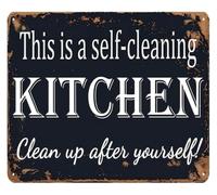 DQFOCPHHAA Kitchen Metal Sign This Is A Self Cleaning Kitchen Clean Up After Yourself Vintage Farmhouse Wall Decor Art Restaurant 8 X 12 in