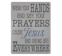 DQFOCPHHAA Minimalist Bathroom Metal Tin Sign Wash Pray Repeat Jesus And Germs Never Rest Simple Typography Sign 8 X 12 in