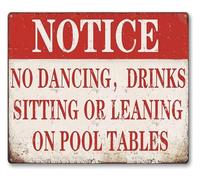 DQFOCPHHAA No Dancing On Pool Table Sign Funny Vintage Metal Sign with Rules Billiard Room Decor for Man Cave Home Bar Game Room Wall-Art 8 X 12 in