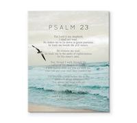 DQFOCPHHAA Psalm 23 Canvas Wall-Art with Peaceful Beach Art Religious Inspirational Decor for Home or Office(Framed,16x24inch(40x60cm))