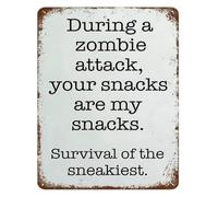 DQFOCPHHAA Sarcastic Survival Metal Tin Sign My Zombie Plan Involves Eating All the Snacks First Wall-Art for Man Cave Garage 8 X 12 in