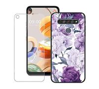DQG Cover per LG K61 + Pellicola Protettiva in Vetro Temperato, Morbido Silicone Custodia Nero TPU Case - HD Schermo Protettore per LG K61 (6.50") - LLM28