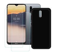 DQG Cover per Nokia 2.3 + Pellicola Protettiva in Vetro Temperato, Morbido Silicone Custodia Nero TPU Case - 2 Pezzi HD Schermo Protettore per (6.2")
