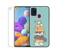 DQG Cover per Samsung Galaxy A21S + Pellicola Protettiva in Vetro Temperato, Morbido Silicone Custodia nero TPU Case - HD Schermo Protettore per Samsung Galaxy A21S (6.50") - LLM39