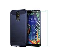 DQG Custodia per LG K40 (5.7"), Ultrasottile Fibra di Carbonio Silicone Case TPU Shell Morbida Copertura Cover + Pellicola Protettiva in Vetro Temperato