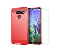 DQG Custodia per LG Q60 (6.26"), Ultrasottile Fibra di Carbonio Silicone Case TPU Shell Morbida Copertura Cover + [2 Pezzi] Pellicola Protettiva in Vetro Temperato