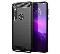 DQG per Motorola One Macro (6.20"), Cover Slim TPU Gel Carbon Fiber Morbida Case Flessibile Fibra di Carbonio Custodia per - Nero