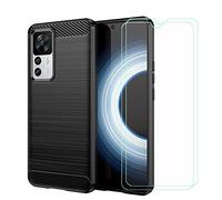 DQG per Xiaomi 12T PRO (6.67"), [2 Pezzi Pellicola Protettiva in Vetro Temperato ]+TPU Custodia Cover Carbon Fiber Morbida Case Flessibile Fibra di Carbonio Custodia per - Nero