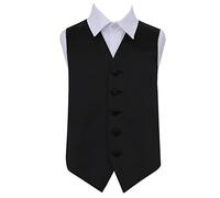 DQT, gilet da smoking per bambini e ragazzi, Premium, in raso tinta unita con finitura lucida, elegante, per matrimoni Black 13-14 Anni