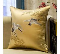 DQZRTUECA Confezione da 2 federe for cuscini in raso con motivo di gru giapponesi ricamate multicolore, diverse misure(Champagne,50x50cm)