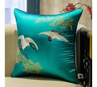 DQZRTUECA Confezione da 2 federe for cuscini in raso con motivo di gru giapponesi ricamate multicolore, diverse misure(Lake Blue,40x60cm)