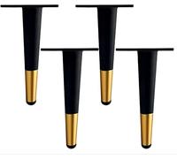 DQZRTUECA Confezione da 4 gambe for mobili multicolore, 10-50 cm, cono dritto obliquo(Black+gold Straight Cone,20cm)